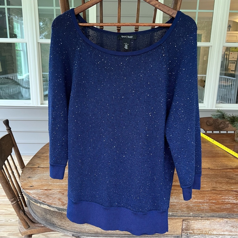 White House Black Market Sweater Loose Knit Lightweight 3/4 Sleeve Sparkly Large